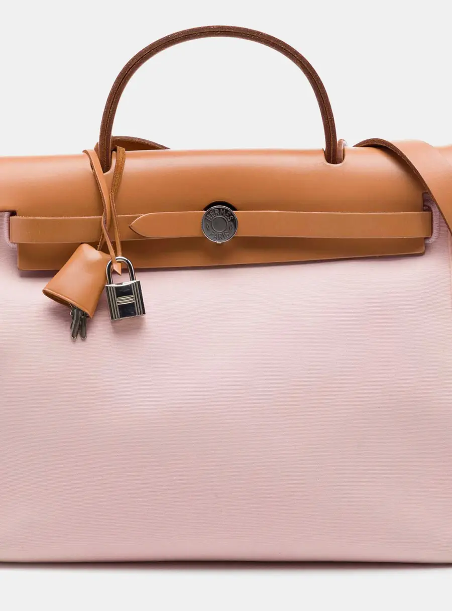 Hermes Herbag Zip 31 Rose Sakura Toile Canvas Vache Hunter Leather Top Handle Bag