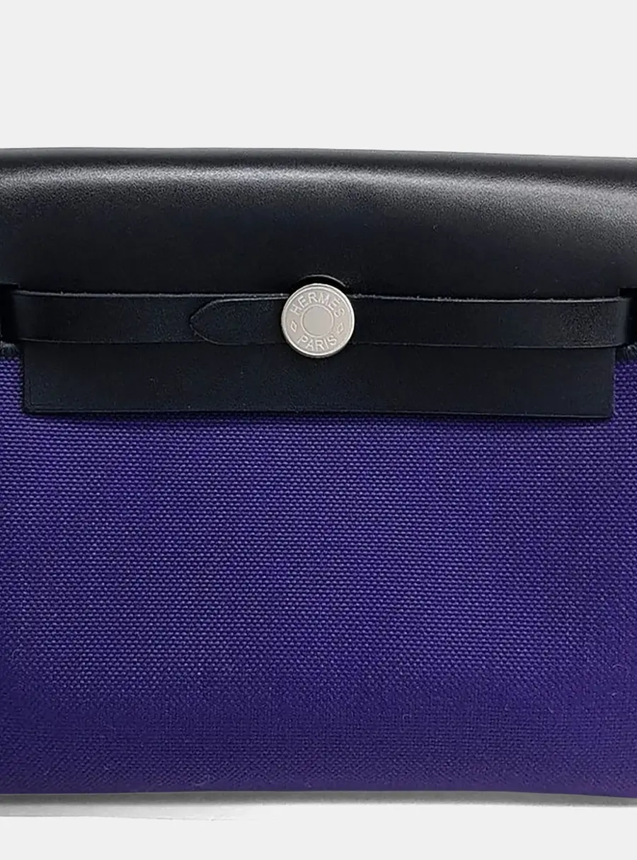 Hermes Herbag 20 Black Purple Fabric Leather Crossbody Bag