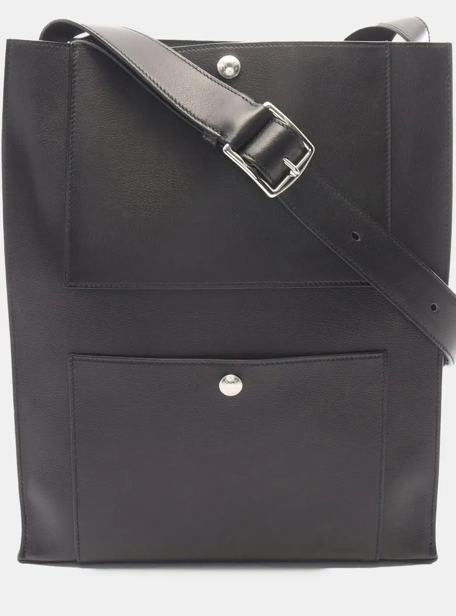 Hermes Cab'H Noir Evergrain Calfskin Leather Shoulder Tote Bag