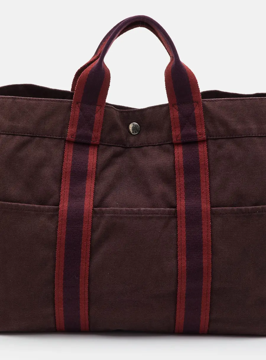 Herm&egrave;s Fourre Tout MM Dark Brown/Red Toile Canvas Tote