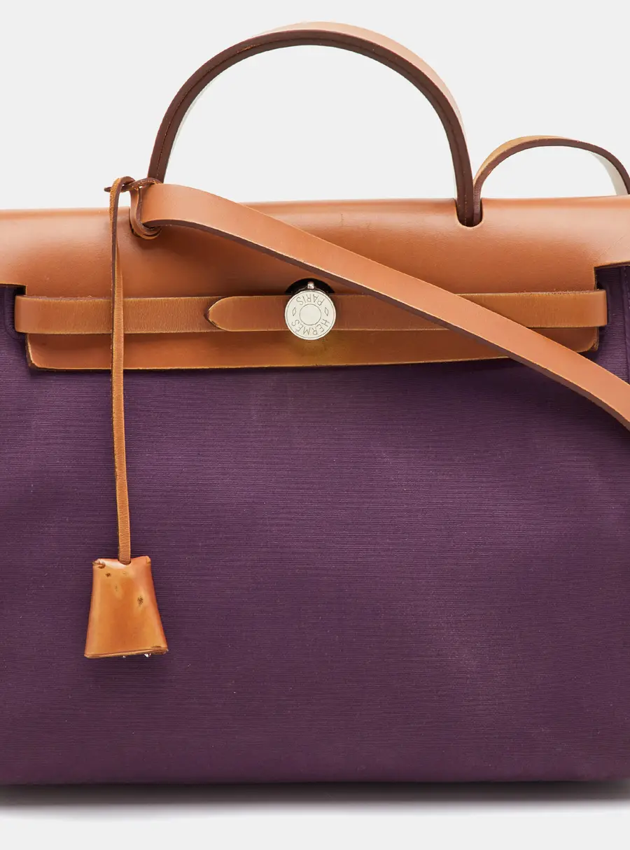 Hermès Herbag 31 Zip Cassis Fauve/Natural Toile and Vache Hunter Top Handle Bag