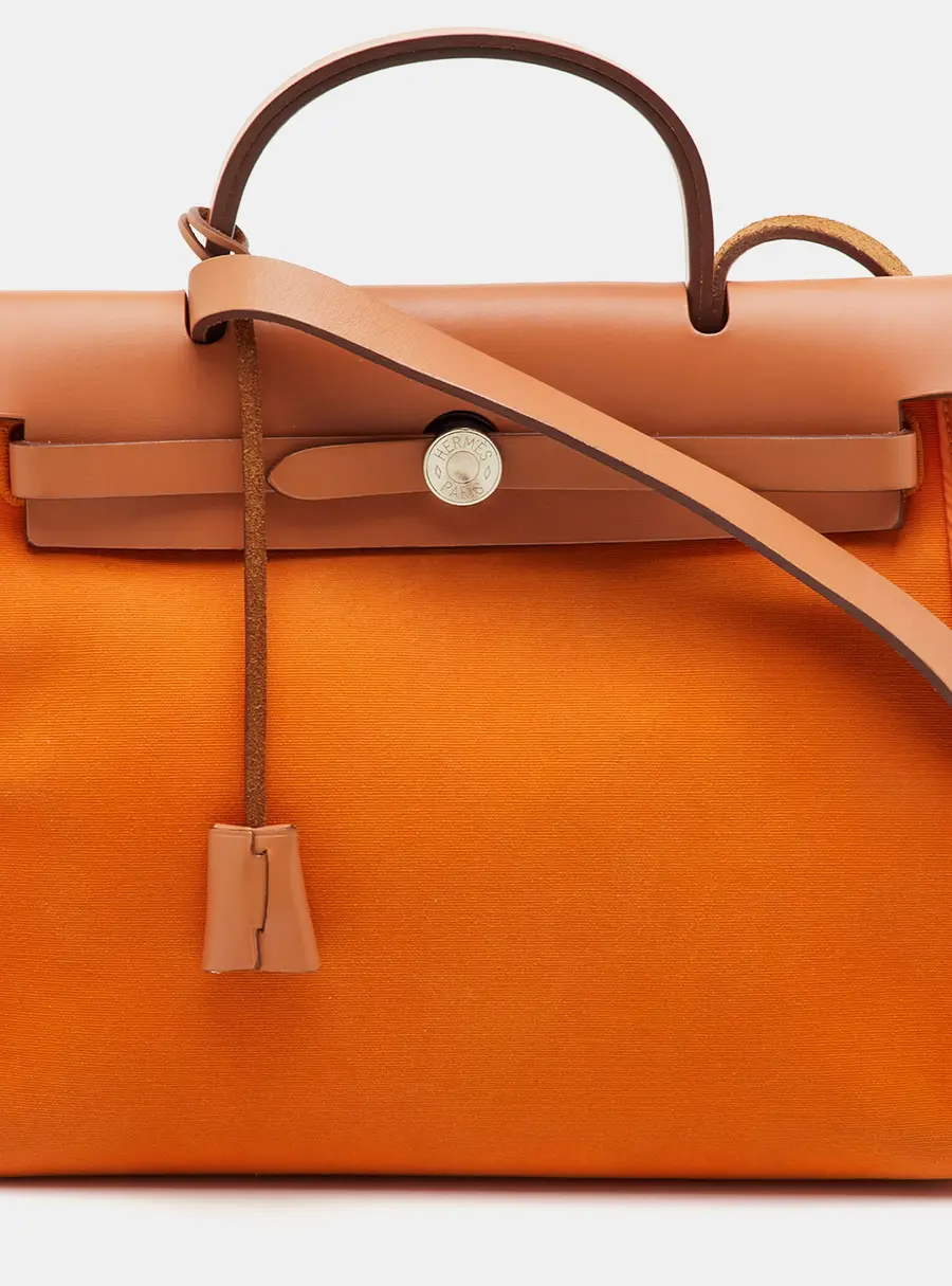Hermès Herbag 31 Zip Orange/Natural Toile and Vache Hunter Top Handle Bag