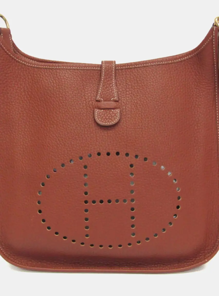 Hermes Evelyne GM Brown Taurillon Clemence Leather Crossbody Bag