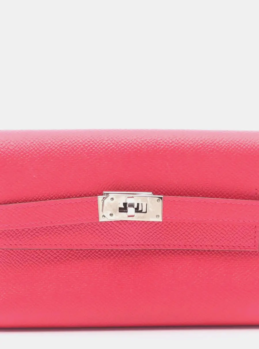Hermes Kelly Depliant Medium Rose Extreme Epsom Calfskin Leather Tri -fold Wallet