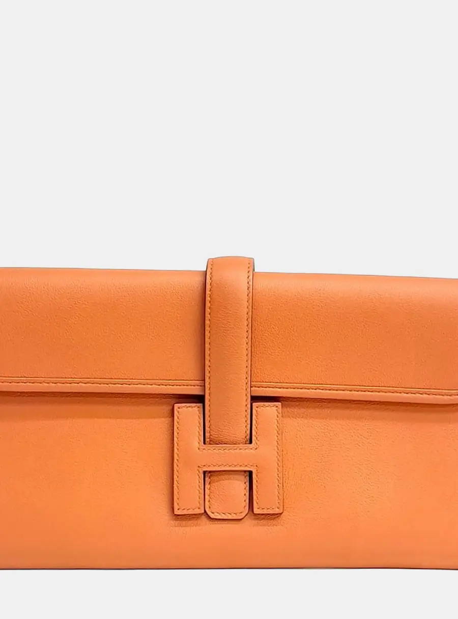 Hermes Brown Leather Gizeh Clutch (X)