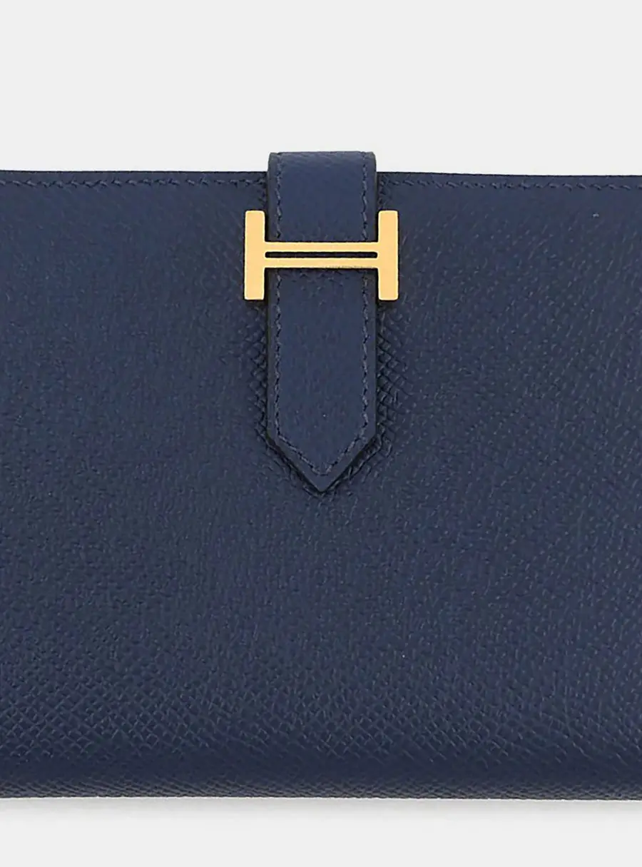 Hermes Bearn Compact Blue Navy Epsom Leather Wallet Bag