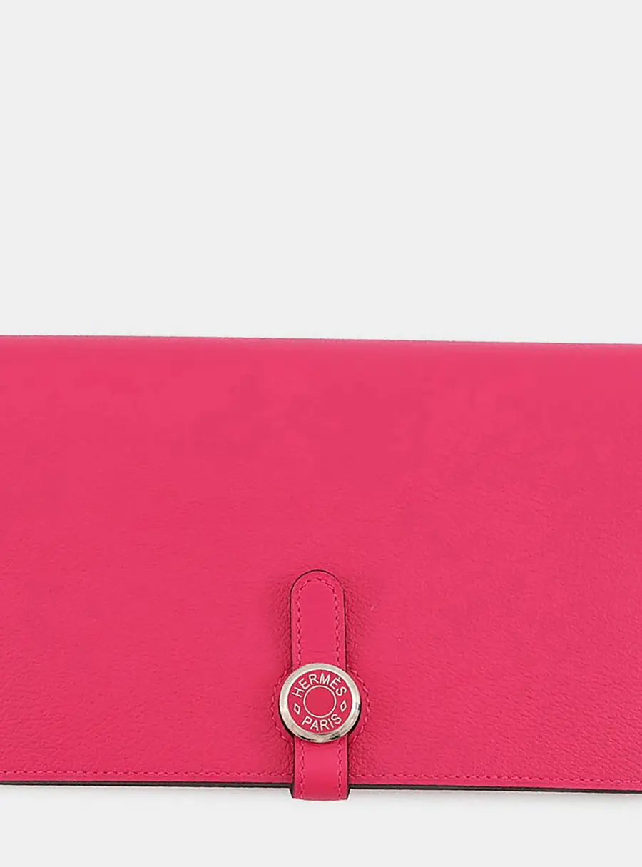 Hermes Dogon Rose Mexico Togo Calfskin Leather Wallet Bag