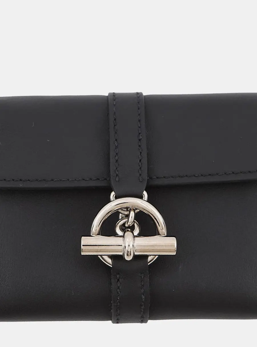 Hermes Glennan Compact Black Swift Leather Card Holder Bag
