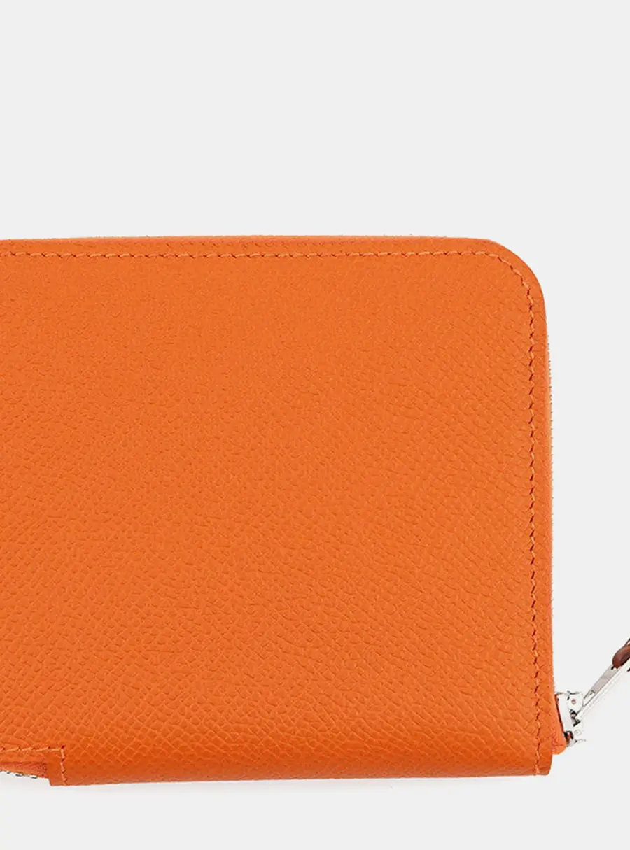 Hermes Azap Compact Orange Epsom Leather Zip Around Wallet