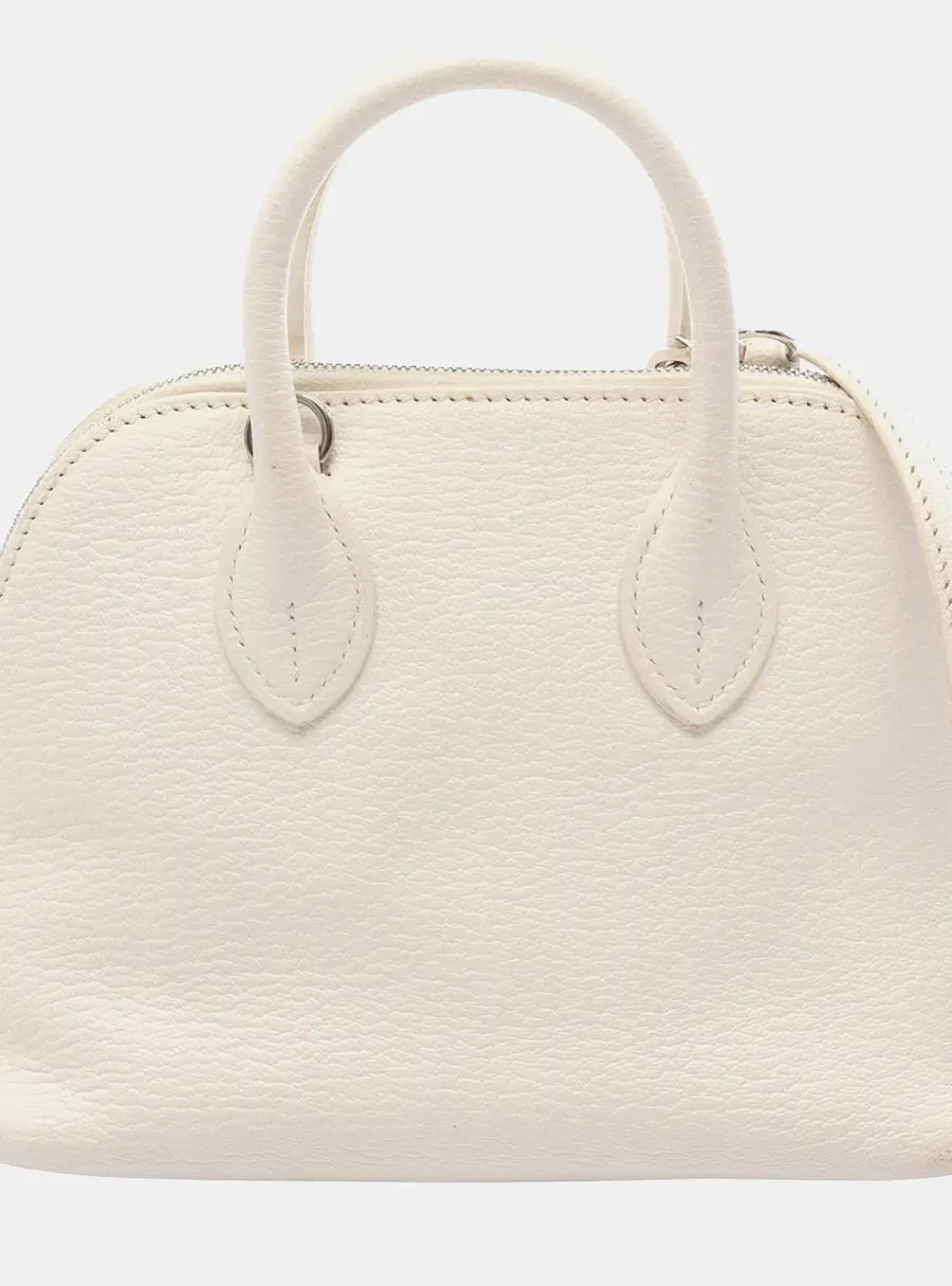 Hermes Bolide 1923 Mini White Chevre Mysore Goatskin Leather Top Handle Bag