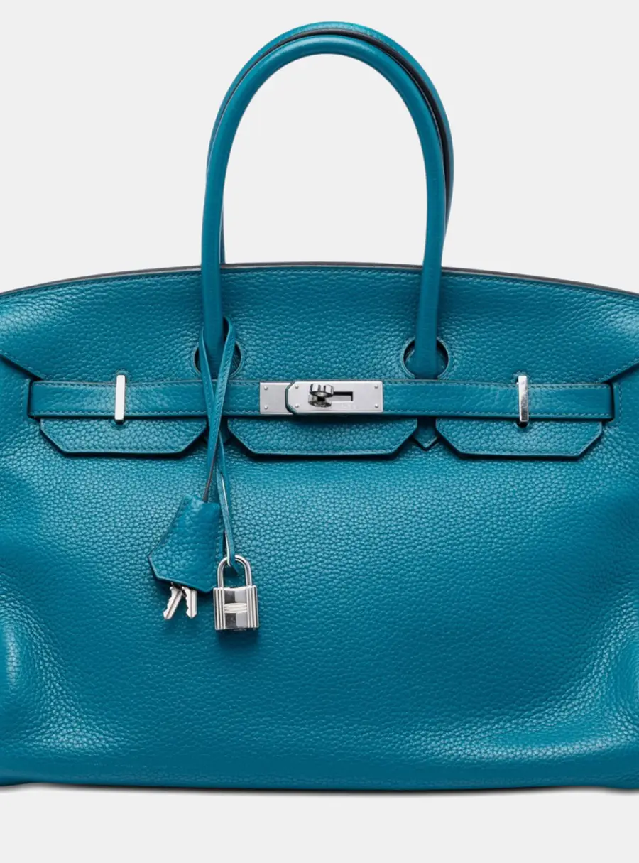 Hermes Birkin 35 Bleu Izmir Mykonos Clemence Top Handle Bag