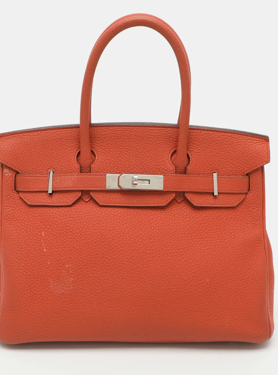 Herm&egrave;s Birkin 30 Palladium Finish Orange Poppy Taurillon Clemence Leather Tote
