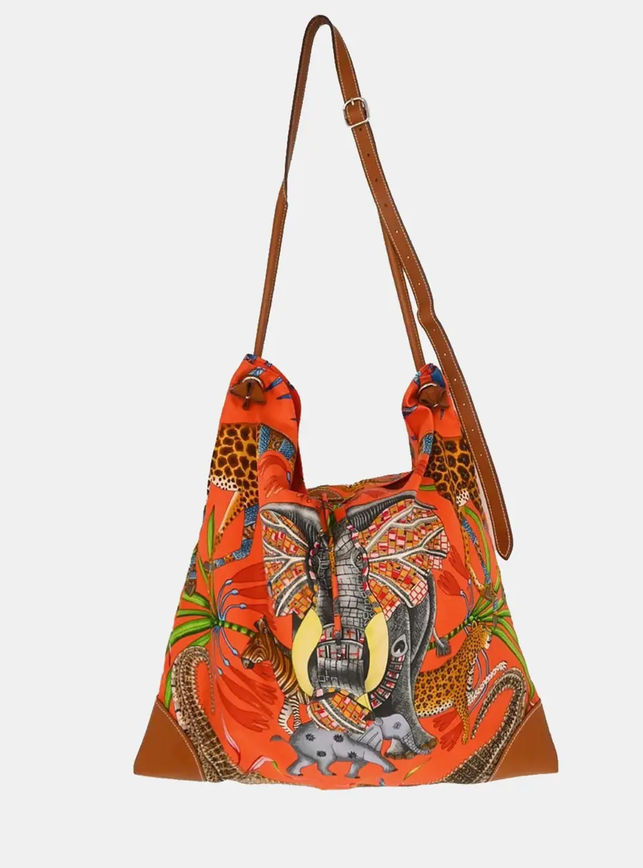 Hermes Silky City 41 Orange Silk Barenia Leather Shoulder Bag