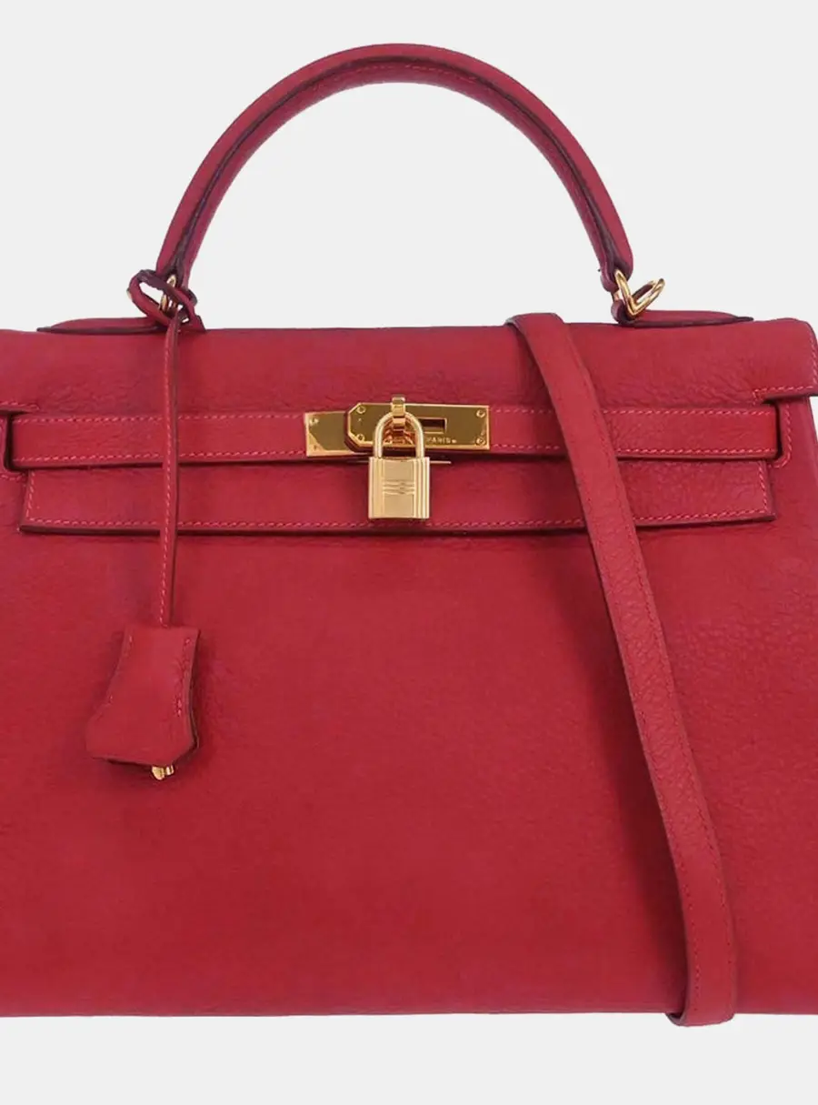 Hermes Kelly 32 Rouge Vif Courchevel Leather Retourne Top Handle Bag