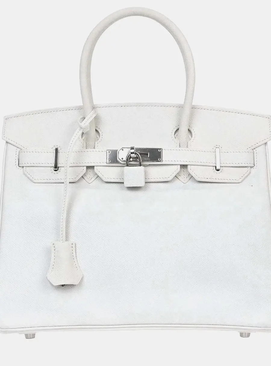 Hermes Birkin 30 White Epsom Calfskin Leather Top Handle Bag