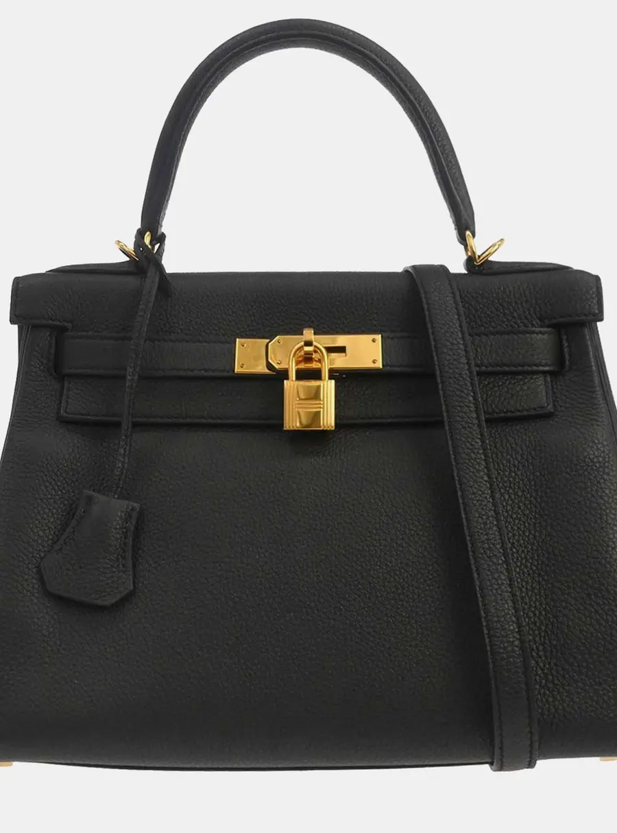 Hermes Kelly 28 Black Togo Calfskin Leather Top Handle Bag