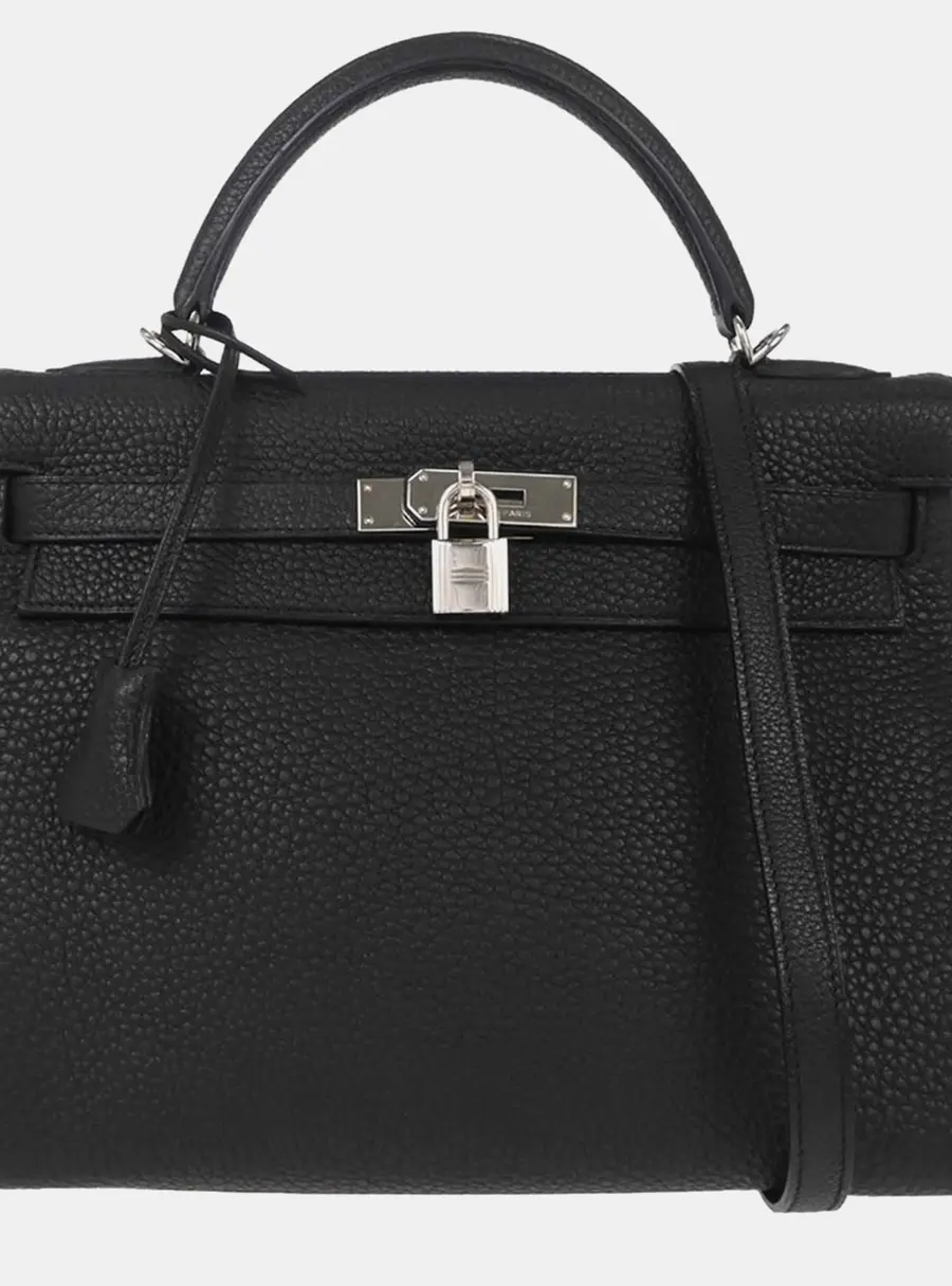 Hermes Kelly 32 Black Togo Calfskin Leather Retourne Top Handle Bag