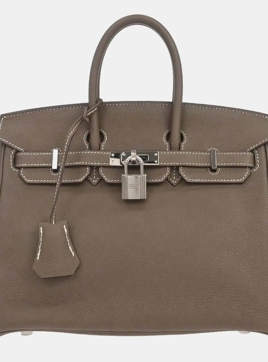 Hermes Birkin 25 Etoupe Togo Calfskin Leather Top Handle Bag