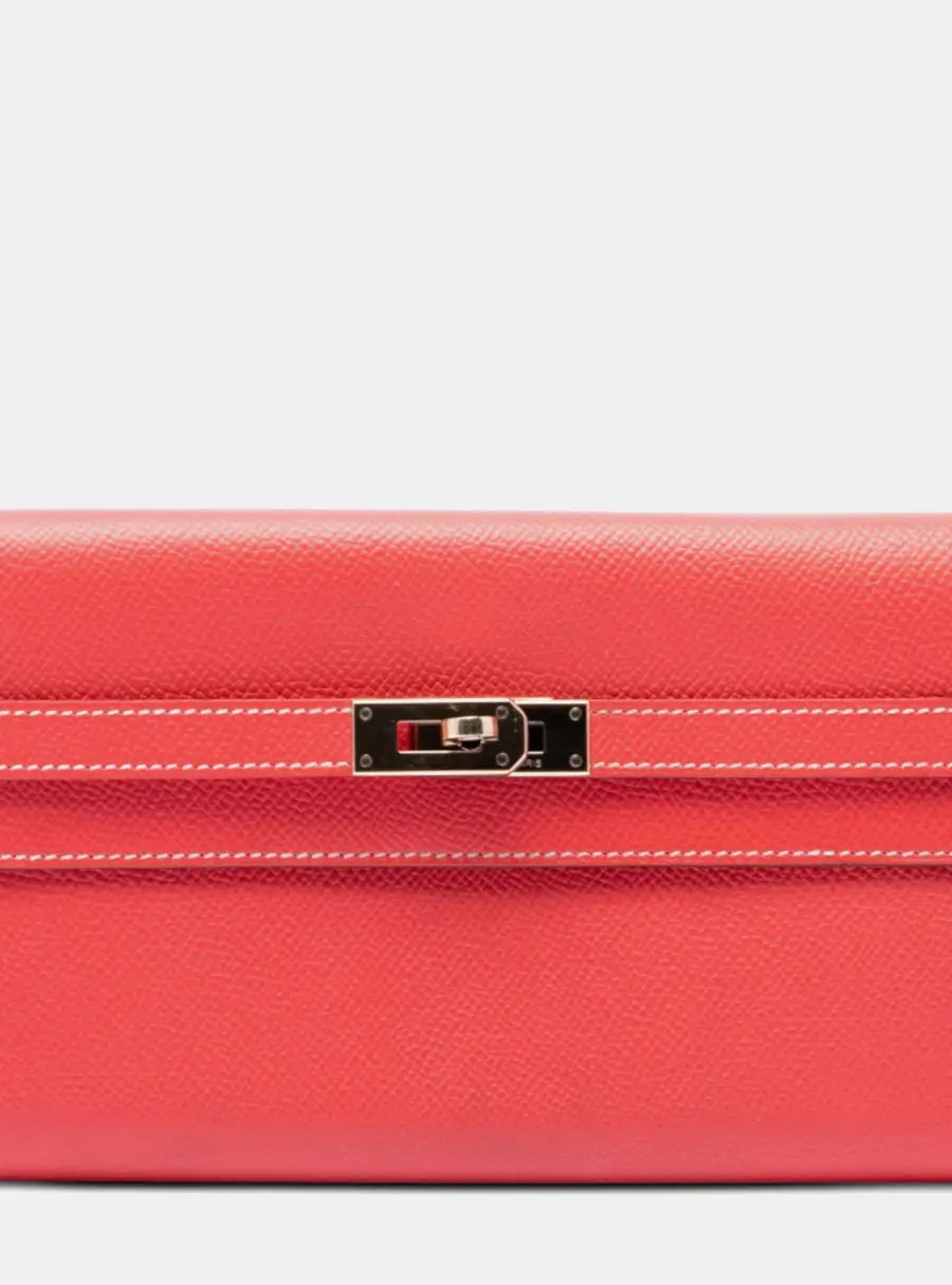Hermes Kelly Classic Rose Jaipur Epsom Calfskin Leather Wallet Bag