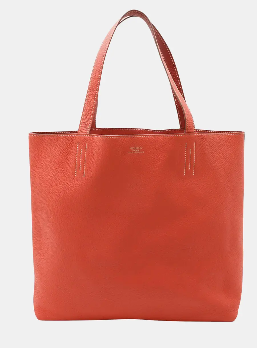 Hermes Double Sens 36 Orange Taurillon Clemence Leather Reversible Tote Bag