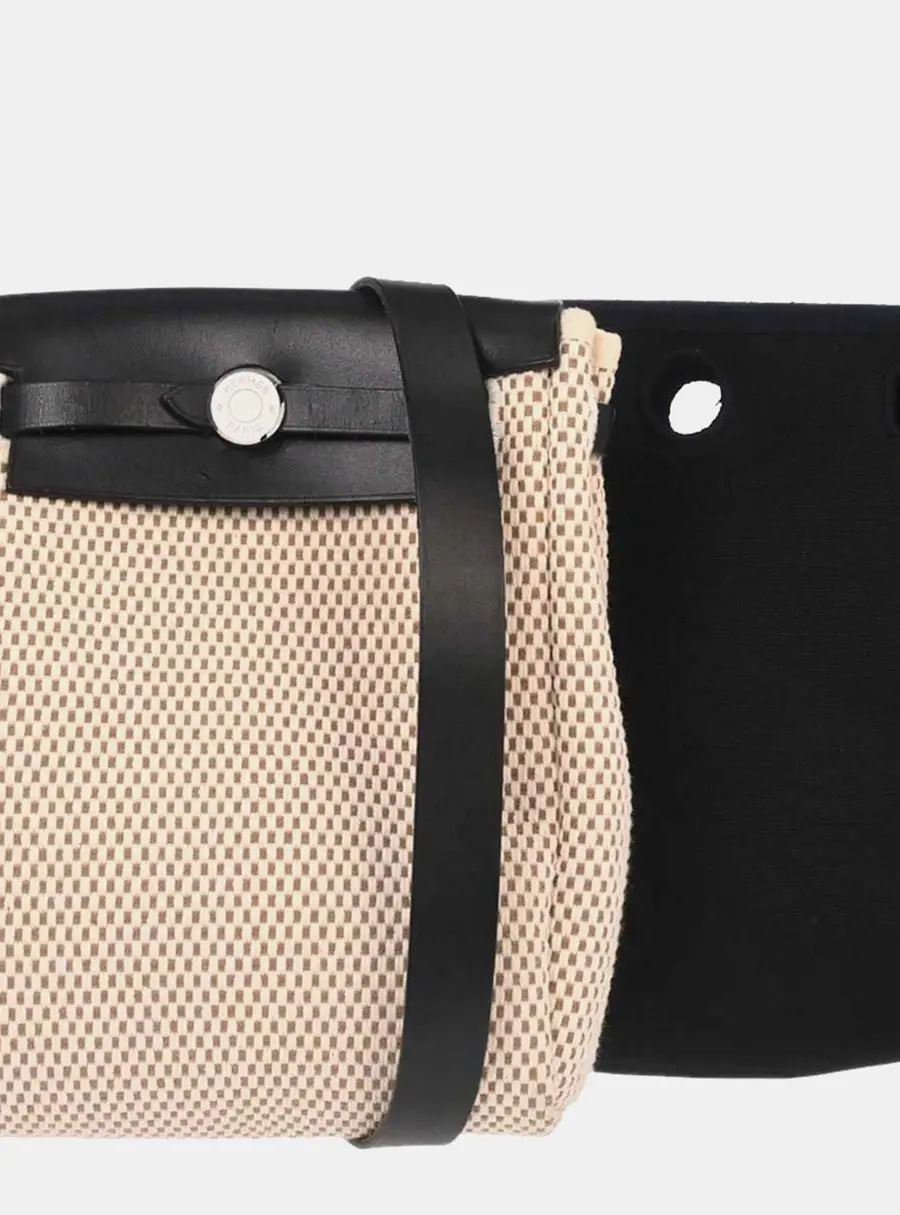 Hermes Herbag TPM Black Natural Toile Officier Canvas Leather Shoulder Bag