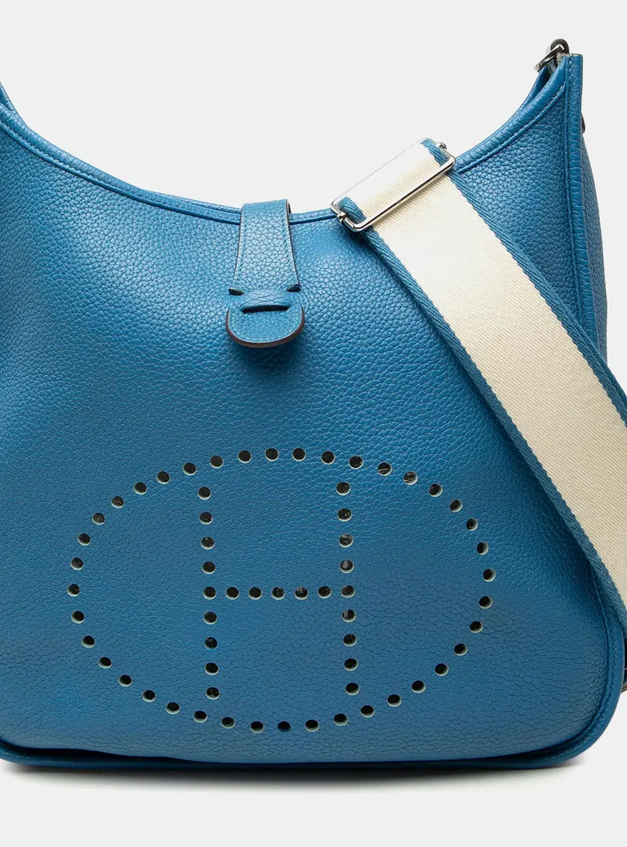 Hermes Evelyne III 33 Fauve Blue Clemence Calfskin Leather Shoulder Bag