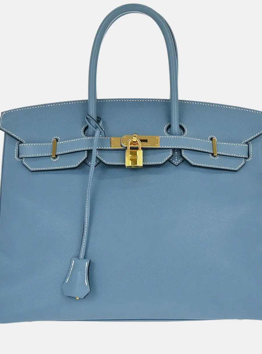 Hermes Birkin 35 Blue Jean Epsom Calfskin Leather Top Handle Bag