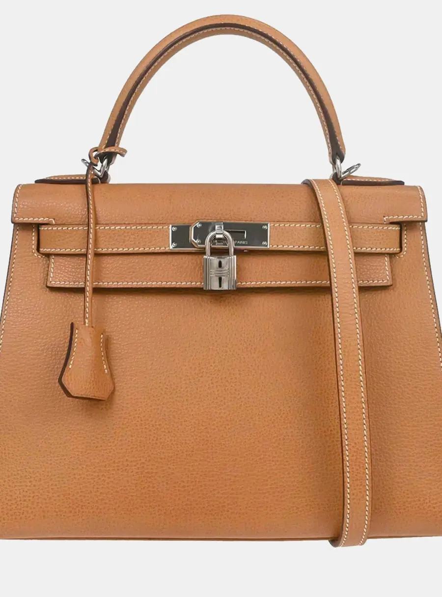 Hermes Kelly 28 Natural Vache Liegee Leather Top Handle Bag