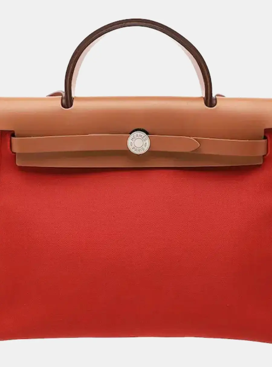 Hermes Herbag Zip 31 Rouge Tomate Toile Canvas Vache Hunter Leather Shoulder Bag