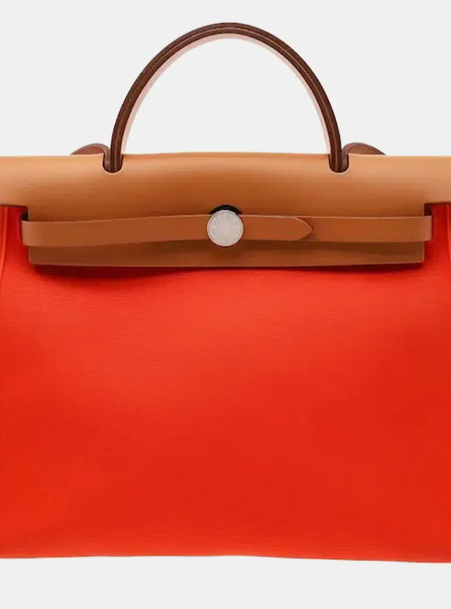 Hermes Herbag Zip 31 Orange Toile Militaire Canvas Vache Hunter Leather Top Handle Bag