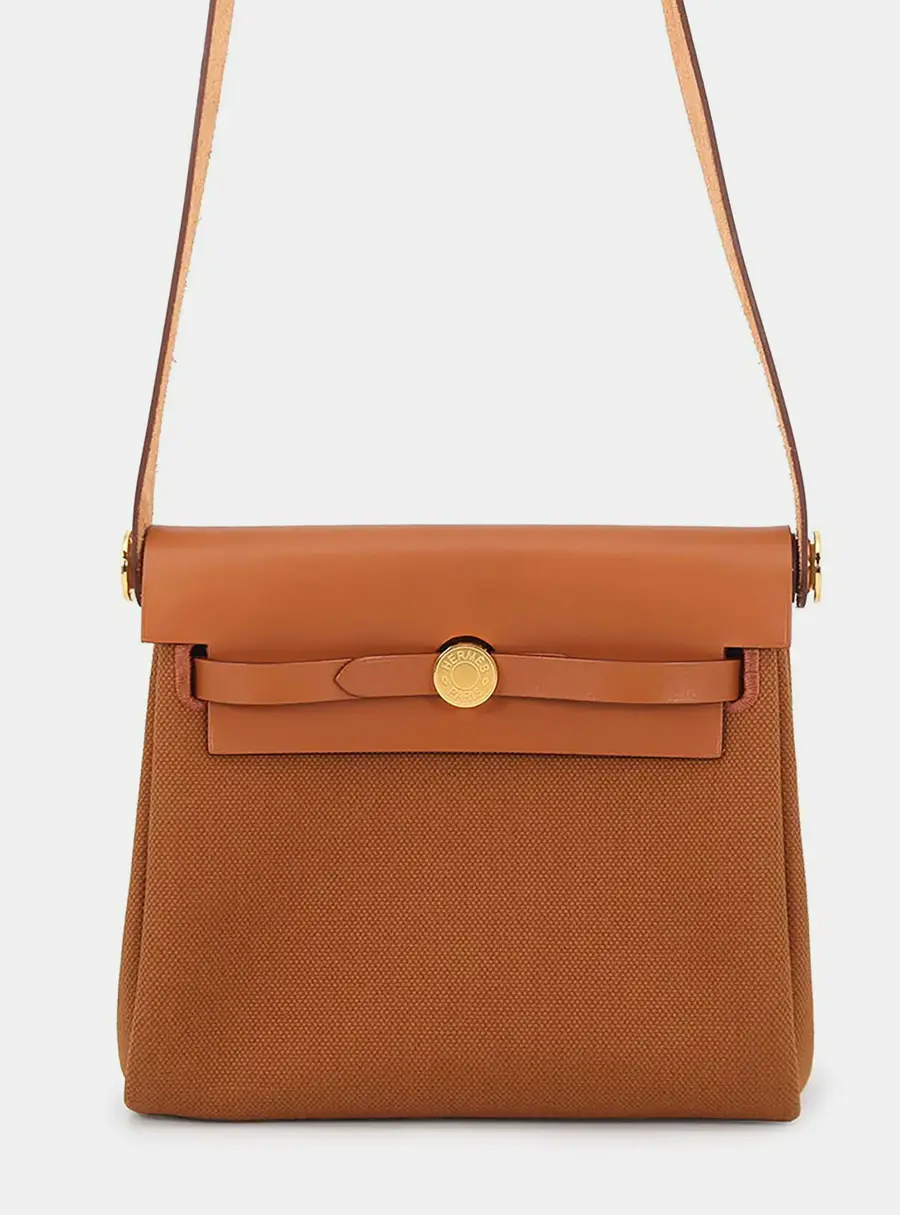 Hermes Herbag Zip Mini Fauve Toile H Vache Hunter Leather Shoulder Bag