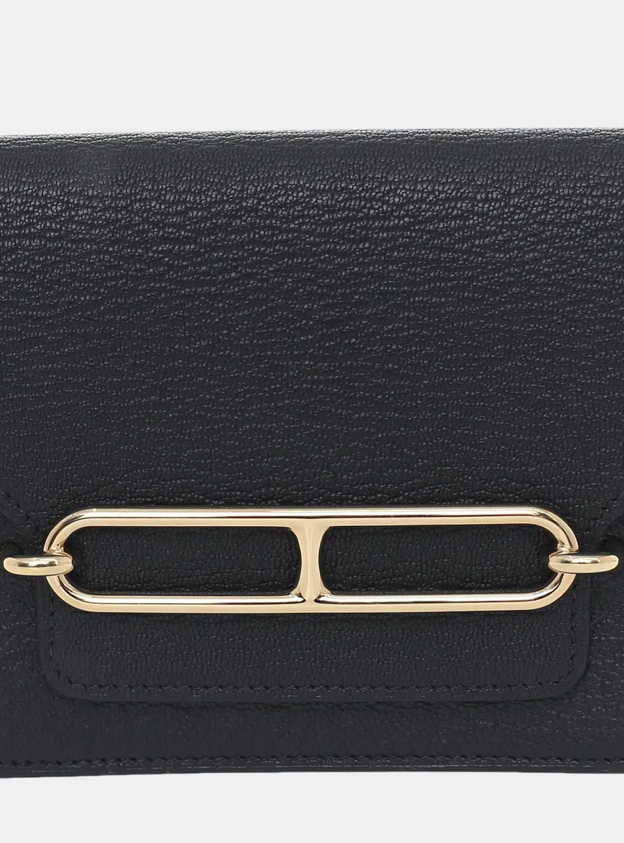 Hermes Roulis Slim Black Chevre Mysore Leather Wallet Bag