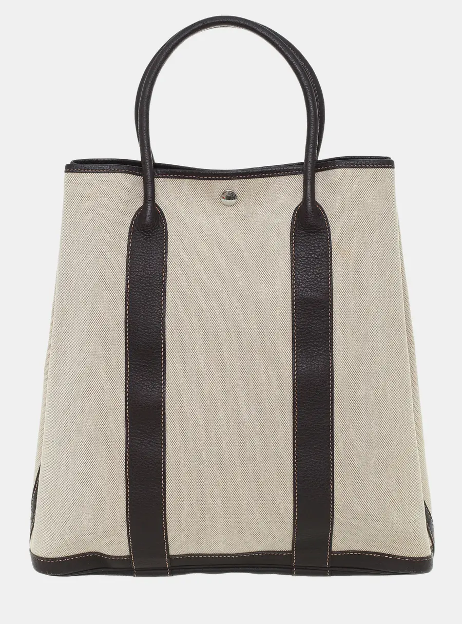 Hermes Garden File Tote PM Beige Canvas Negonda Leather Tote Bag
