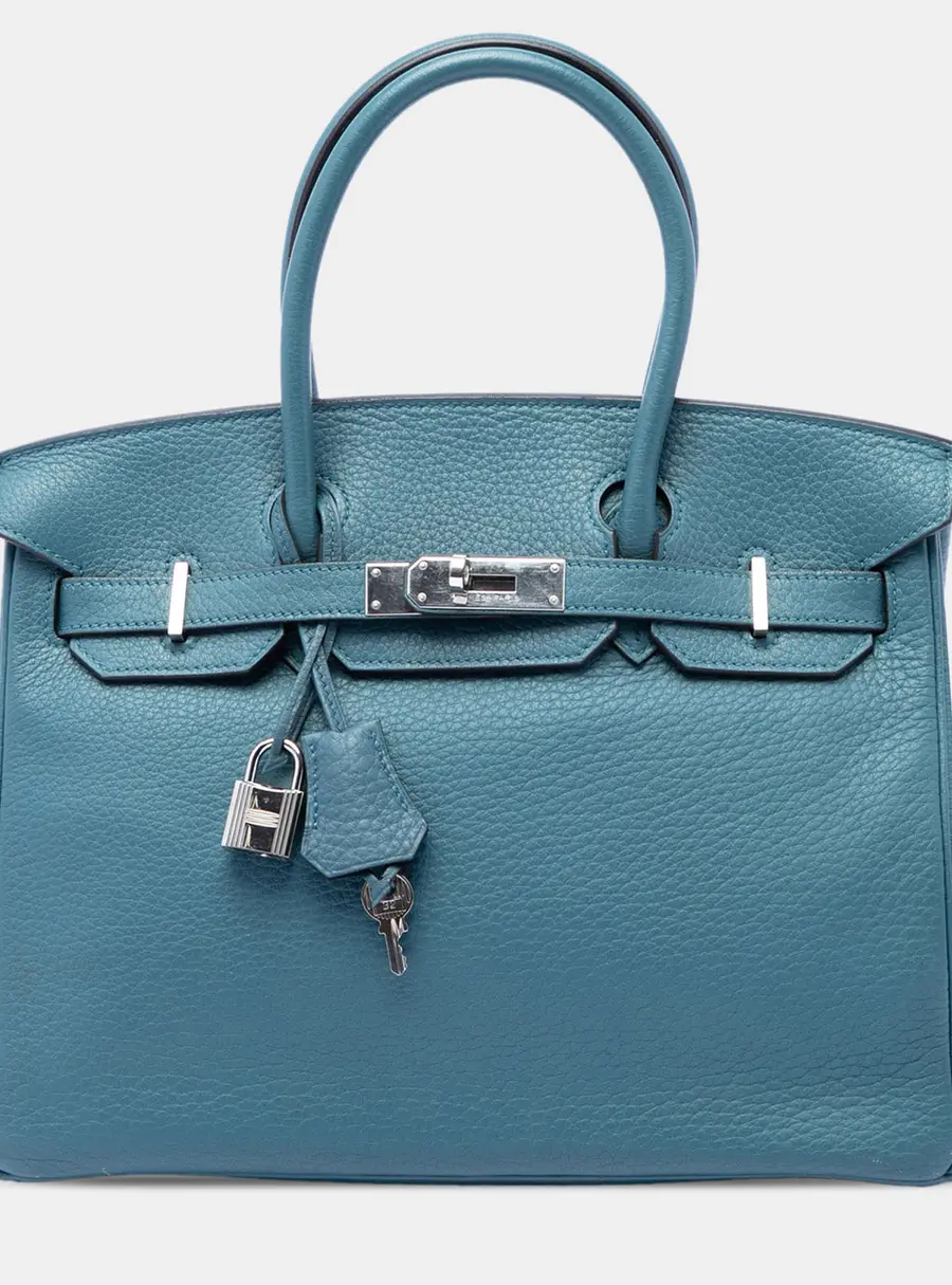Hermes Birkin 30 Bleu Jean Togo Calfskin Leather Top Handle Bag