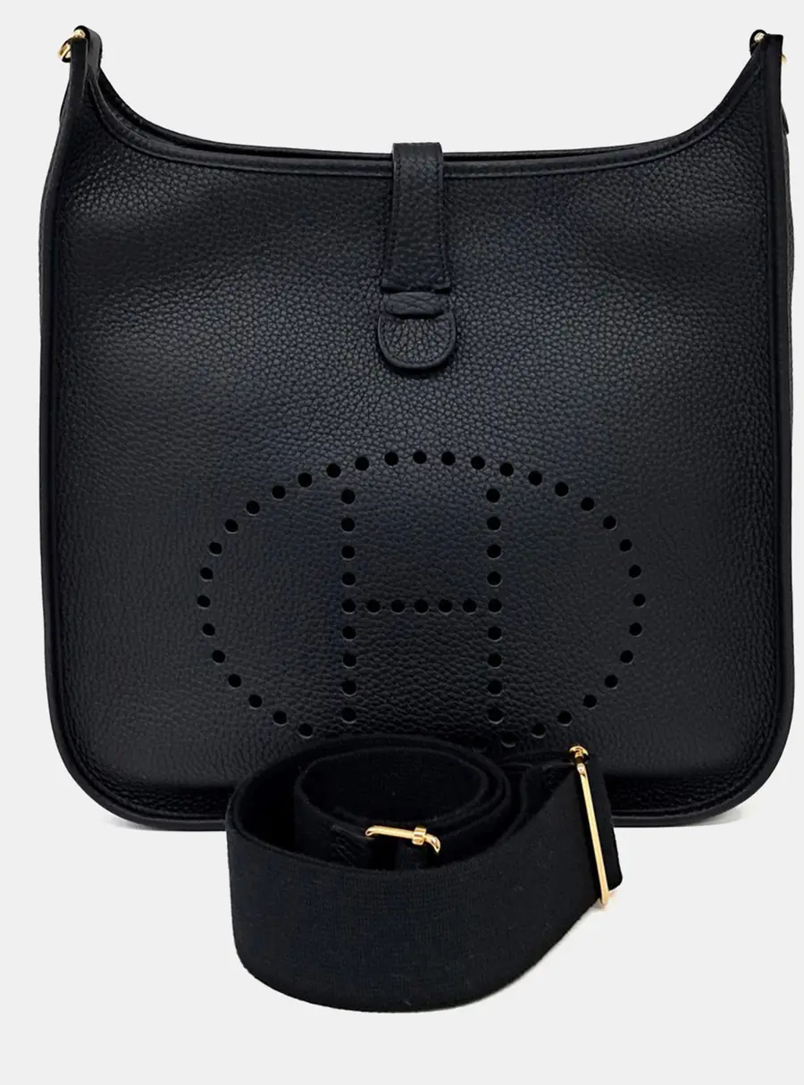 Hermes Evelyne 33 Black Clemence Leather Shoulder Bag