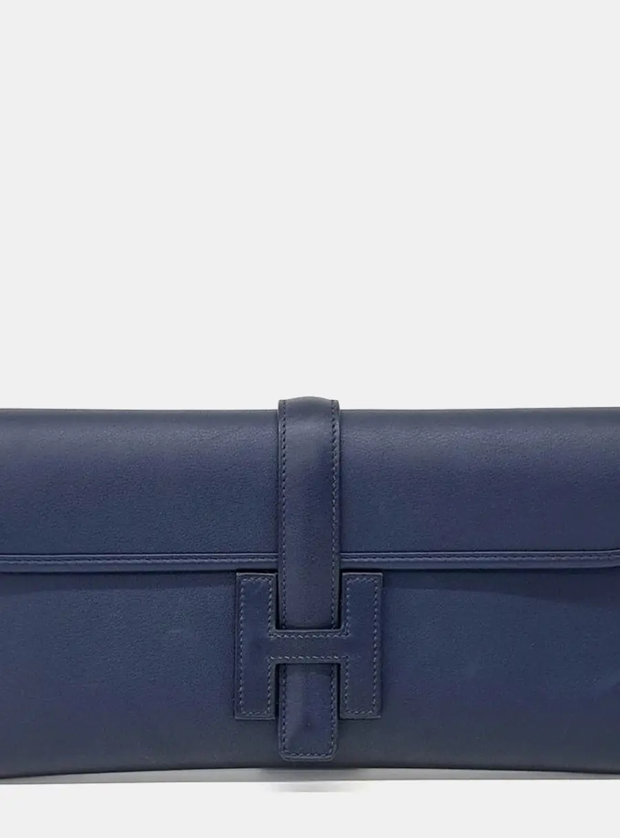Hermes Gizeh Blue Swift Leather Clutch Bag