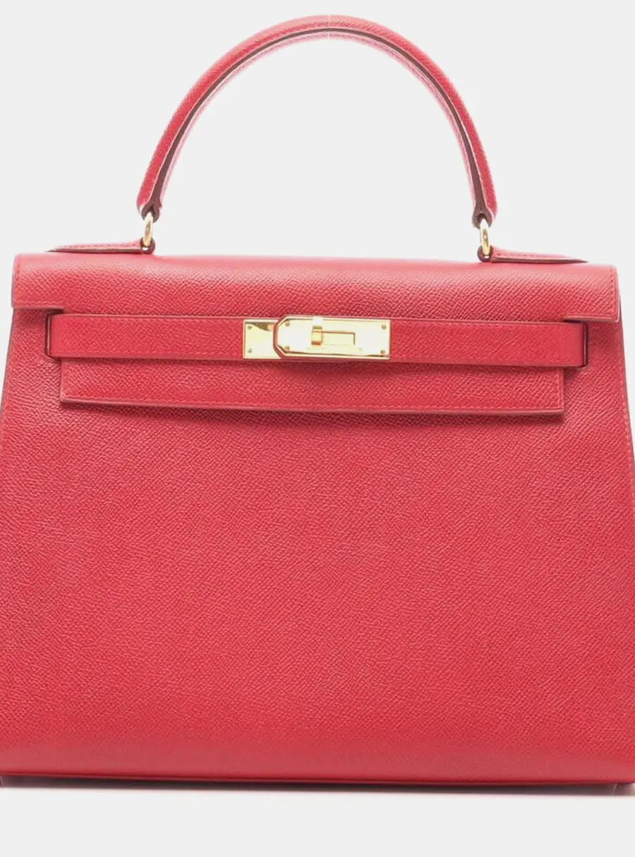 Hermès Kelly 28 Rouge Courchevel Leather Top Handle Bag
