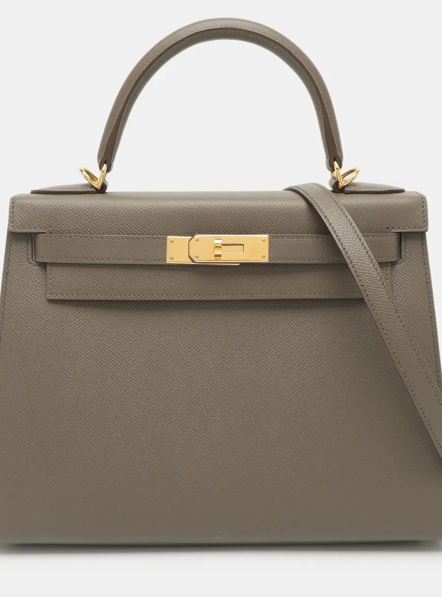 Hermes Kelly Sellier 28 Gold Finish Grey Epsom Leather Bag