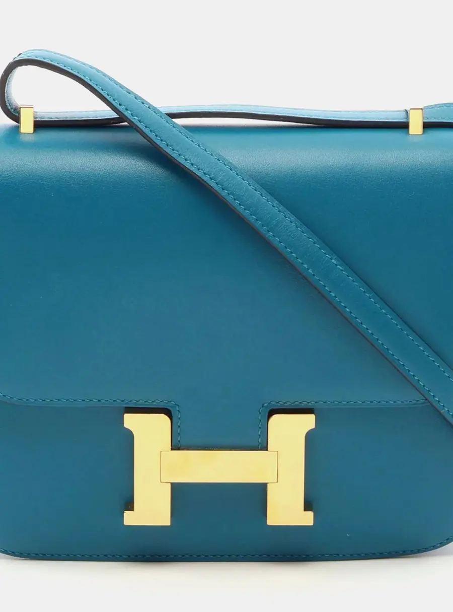 Herm&egrave;s Constance III Mini 18 Bleu Izmir Tadelakt Leather Shoulder Bag