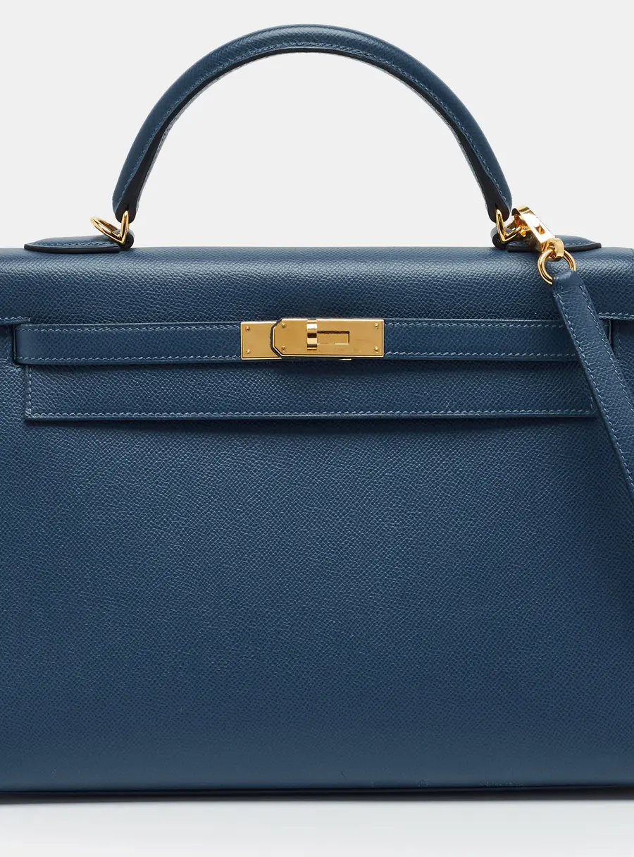 Hermes Kelly Sellier 32 Gold Finish Deep Bleu Epsom Leather Top Handle Bag