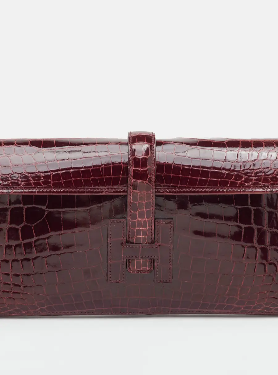 Hermes Elan Jige 29 Bourgogne Shiny Niloticus Crocodile Clutch