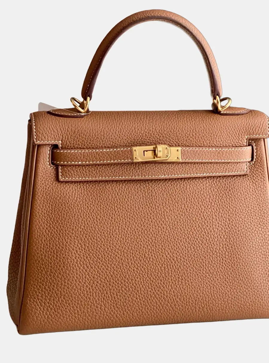Hermes Kelly 25 Biscuit Togo Calfskin Leather Top Handle Bag