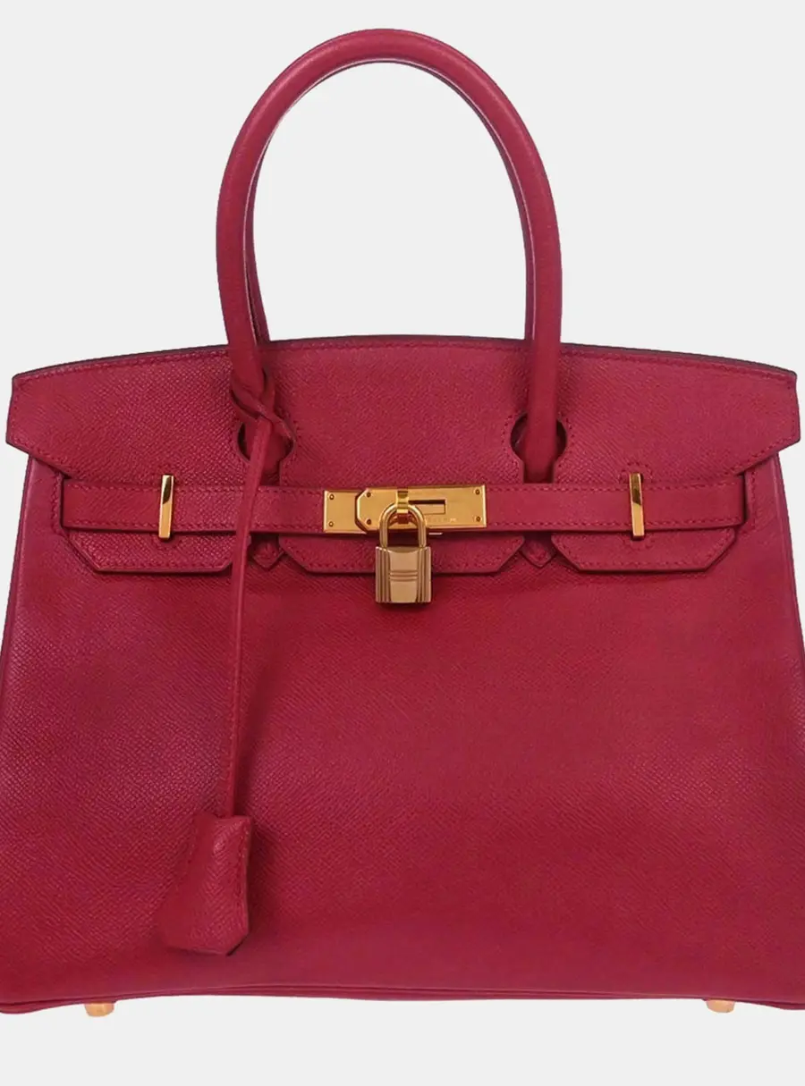 Hermes Birkin 30 Rouge Vif Courchevel Leather Top Handle Bag