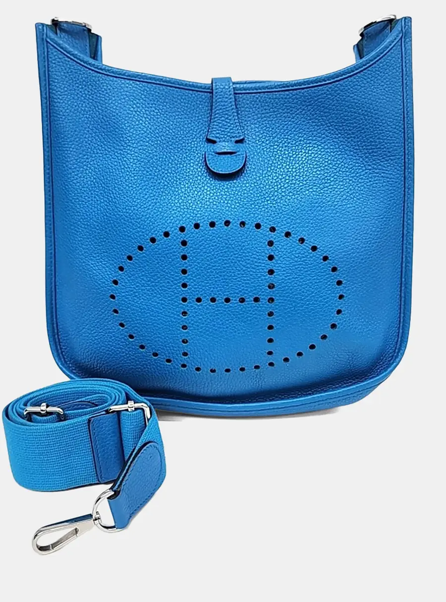 Hermes Evelyne 29 Blue Taurillon Clemence Leather Crossbody Bag