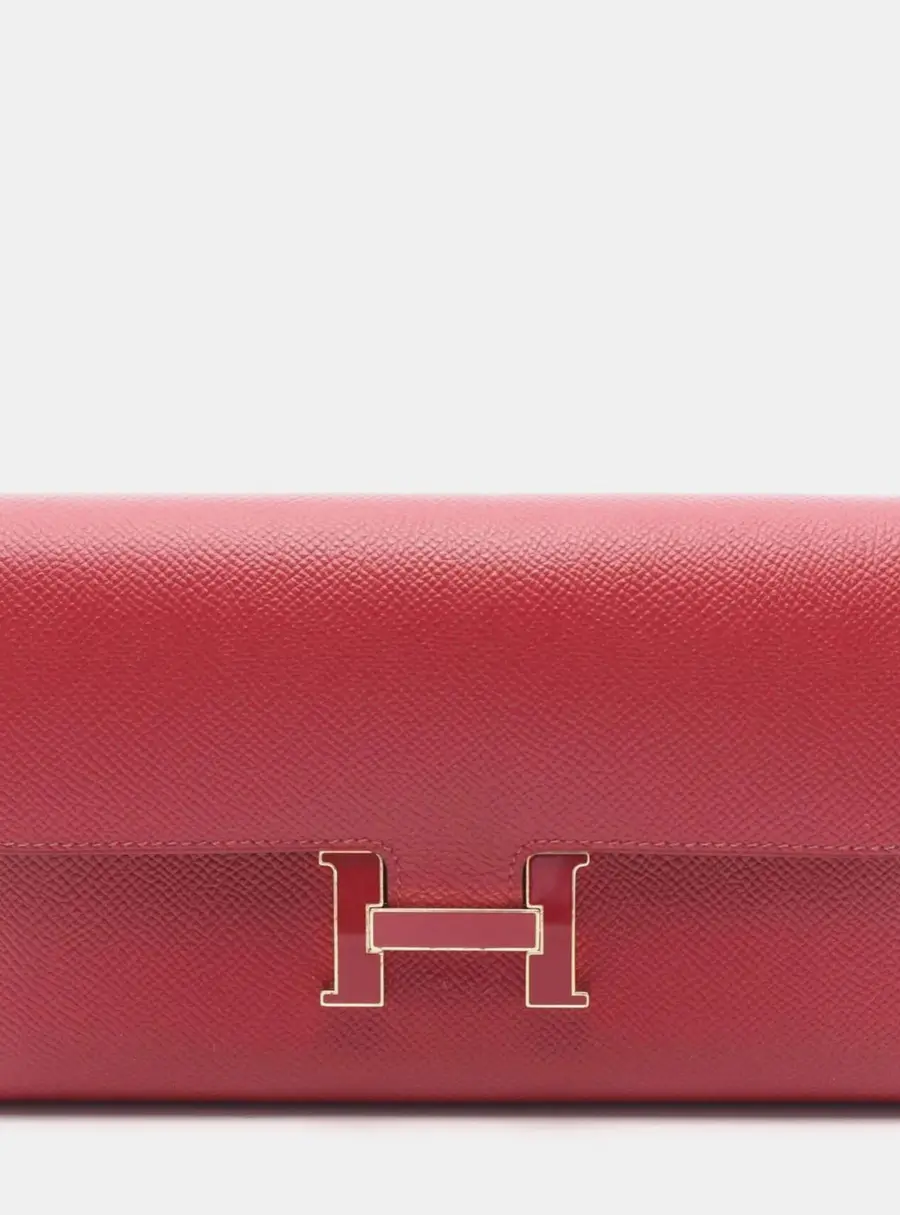 Hermes Constance Long Red Veau Epsom Leather Bi -fold Wallet