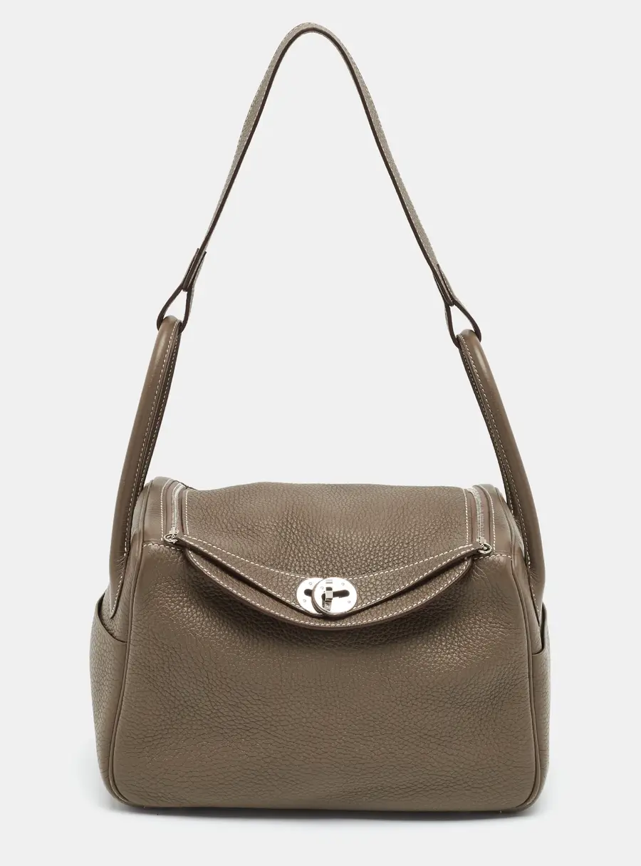 Herm&egrave;s Lindy 26 Palladium Finish Etoupe Taurillon Clemence Shoulder Bag