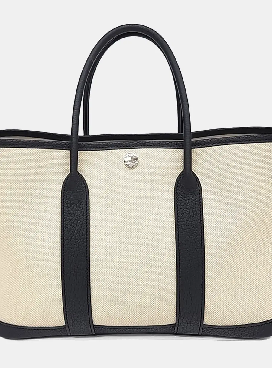 Hermes Beige Black Fabric Garden Party 30 (B)