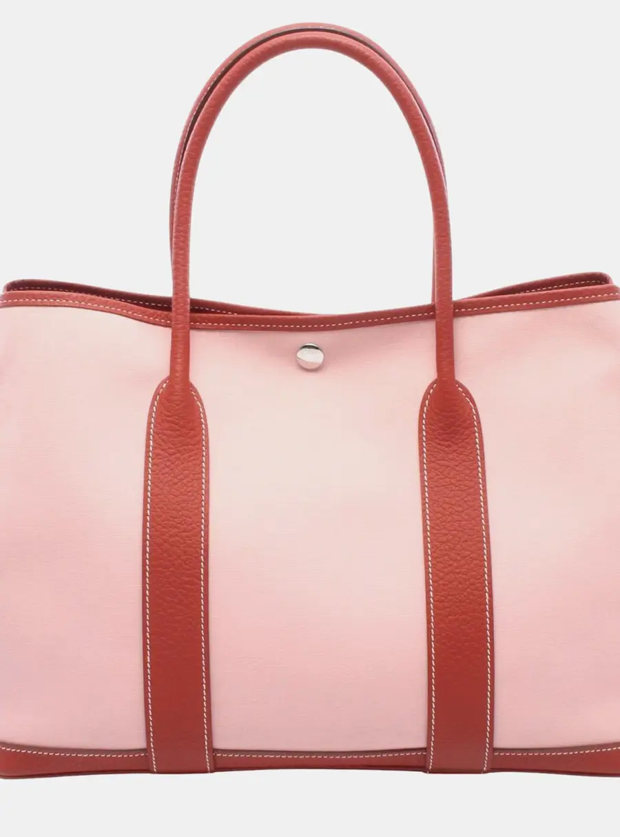 Hermes Garden Party PM Rose Sakura Rouge Duchesse Toile Officier Country Leather Tote Bag