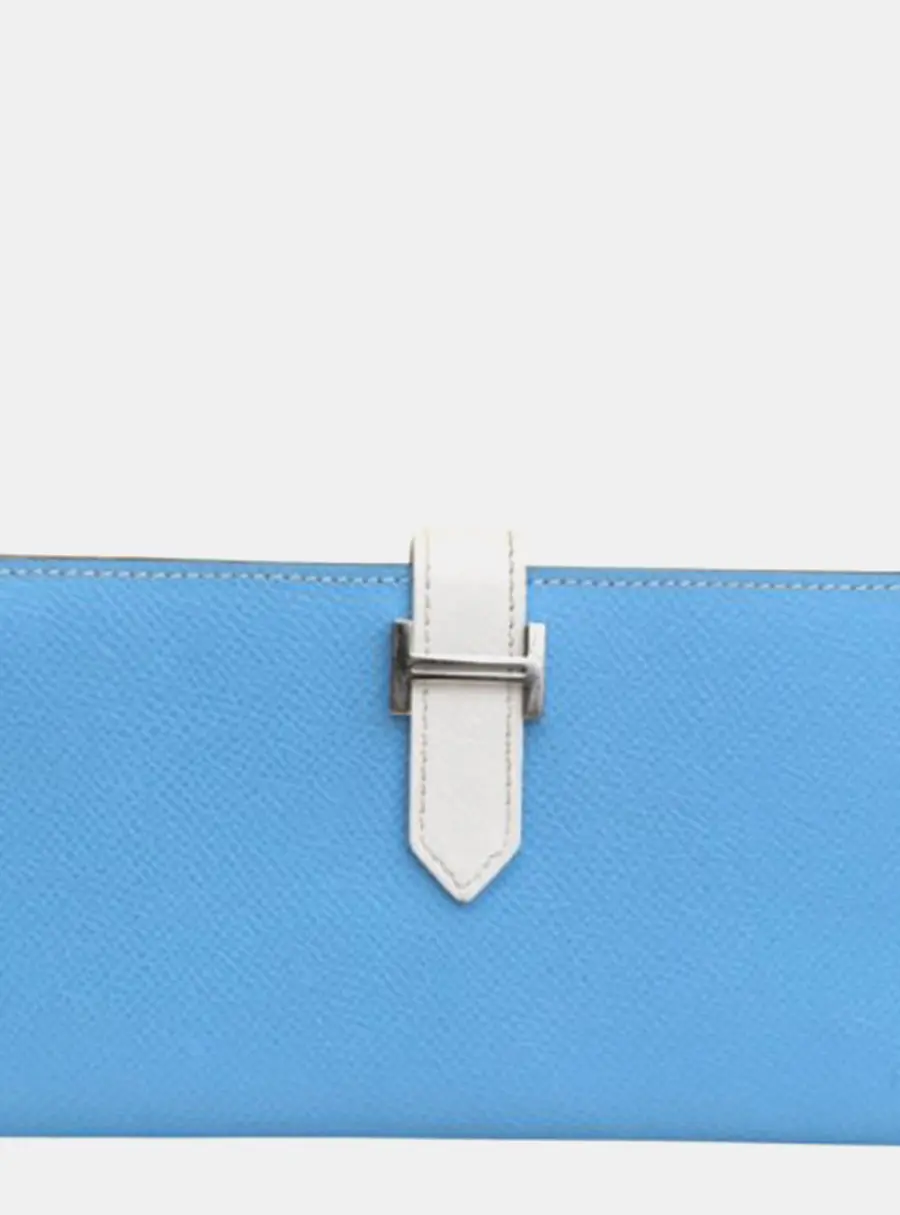 Hermes Bearn Soufflet Blue Celeste White Epsom Calfskin Leather Long Wallet