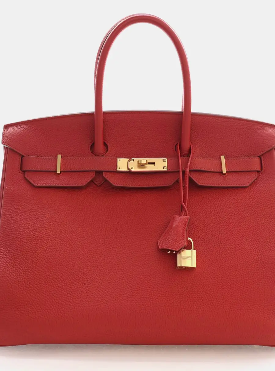 Hermes Birkin 35 Rouge Casaque Togo Calfskin Leather Gold Hardware Top Handle Bag
